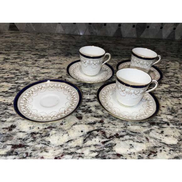 Cauldon 1900s Demitasse Espresso Set Cup Saucer 414J Antique 7 Pcs Blue Gold - Picture 14 of 16